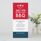 Modern Juli 4th Backyard BBQ Party Rood Wit Blauw Kaart (Staand voorkant)