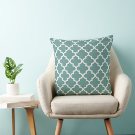 Modern Juniper Green en White Quatrefoil Pattern Kussen
