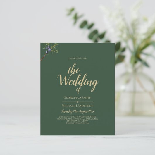 Modern JUNIPER Green GOLD Wedding Invite (Staand voorkant)