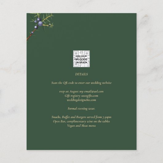 Modern JUNIPER Green GOLD Wedding Invite (Achterkant)