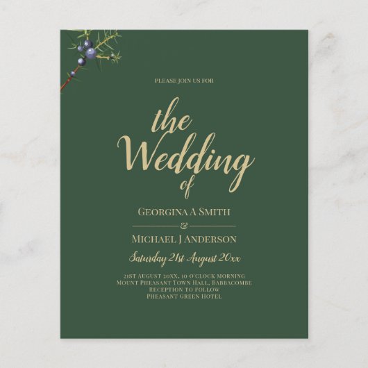 Modern JUNIPER Green GOLD Wedding Invite (Voorkant)