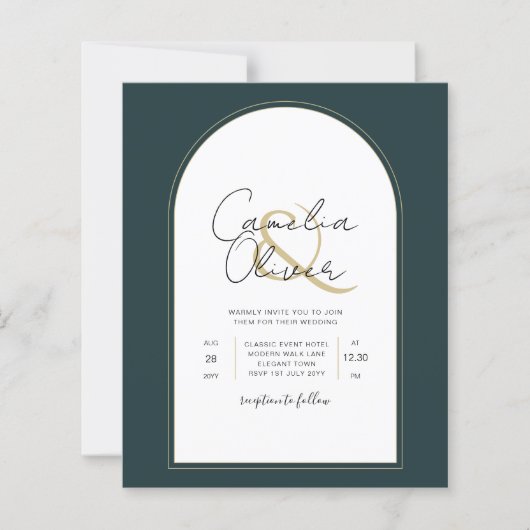 Modern JUNIPER Green Gold Wedding INVITE QR Code (Voorkant)