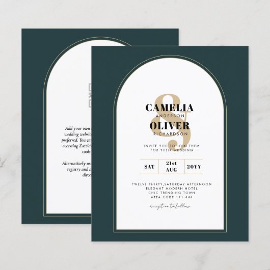 Modern JUNIPER Green Gold Wedding INVITE QR Code (Voorkant / Achterkant)
