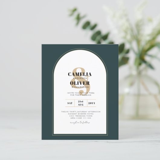 Modern JUNIPER Green Gold Wedding INVITE QR Code (Staand voorkant)