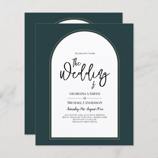 Modern JUNIPER Green Gold Wedding INVITE QR Code (Voorkant / Achterkant)