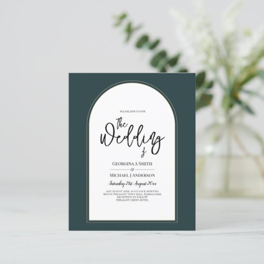 Modern JUNIPER Green Gold Wedding INVITE QR Code (Staand voorkant)