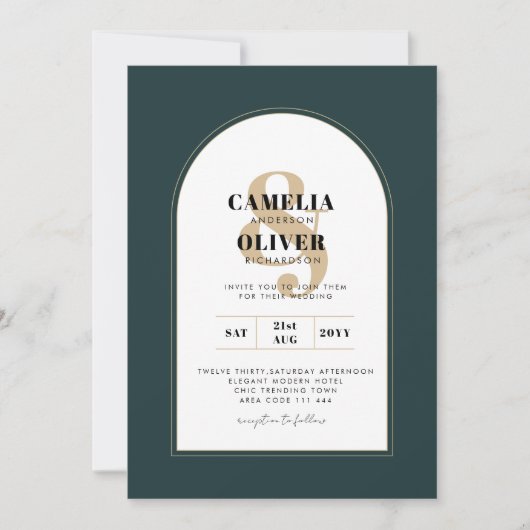 Modern JUNIPER Green Gold Wedding INVITE QR Code Kaart (Voorkant)