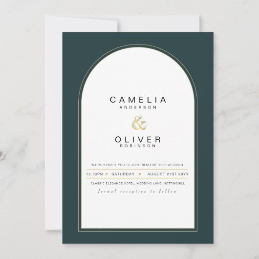 Modern JUNIPER Green Gold Wedding INVITE QR Code Kaart (Voorkant)