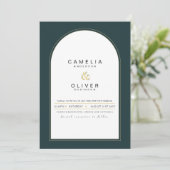 Modern JUNIPER Green Gold Wedding INVITE QR Code Kaart (Staand voorkant)
