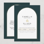 Modern JUNIPER Green Gold Wedding INVITE QR Code Kaart (Voorkant / Achterkant)