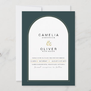 Modern JUNIPER Green Gold Wedding INVITE QR Code Kaart
