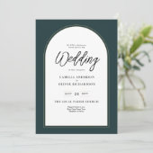 Modern JUNIPER Green Gold Wedding INVITE QR Code Kaart (Staand voorkant)