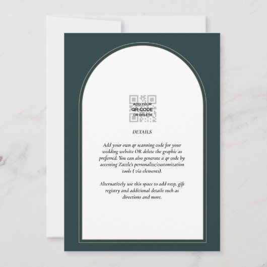 Modern JUNIPER Green Gold Wedding INVITE QR Code Kaart (Achterkant)
