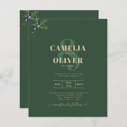 Modern Juniper Green Wedding Invitation (Voorkant / Achterkant)