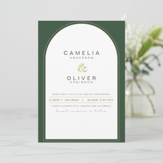 Modern Juniper Green Wedding Invitation Kaart (Staand voorkant)
