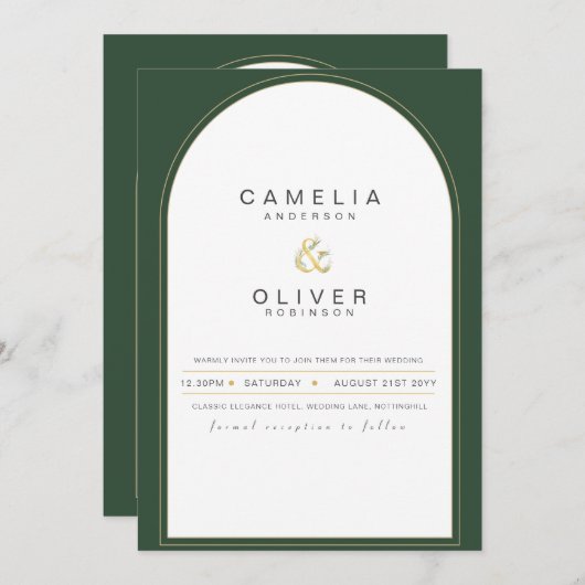 Modern Juniper Green Wedding Invitation Kaart (Voorkant / Achterkant)