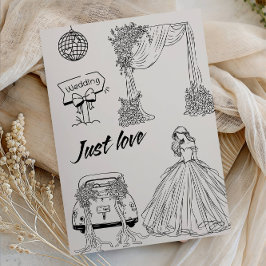 Modern Just Love Wedding Party-Minimalist Line Art Kaart