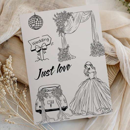 Modern Just Love Wedding Party-Minimalist Line Art Kaart