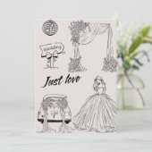 Modern Just Love Wedding Party-Minimalist Line Art Kaart (Staand voorkant)