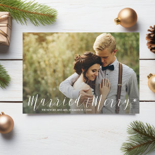 Modern Just Married and Merry Starry Vakantie Foto Feestdagenkaart