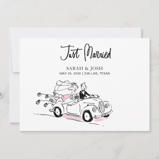 Modern Just Married Black & White Nieuwbruidspaar Kaart (Voorkant)