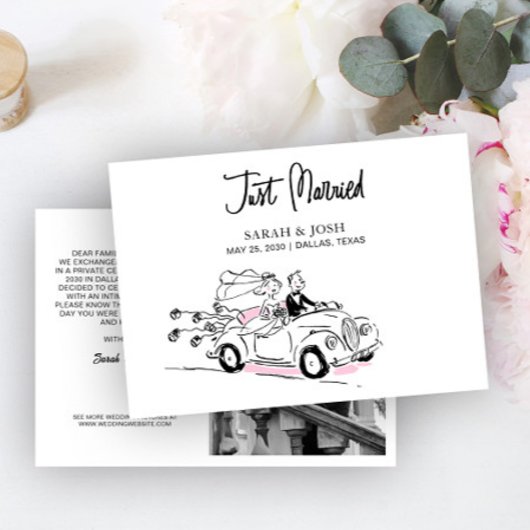 Modern Just Married Black & White Nieuwbruidspaar  Kaart