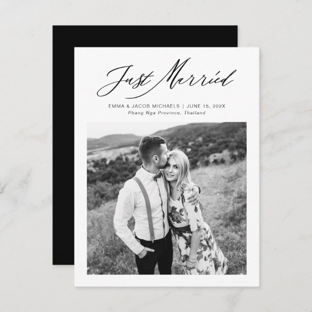 Modern Just Married Calligraphy Wedding Elopement (Voorkant / Achterkant)