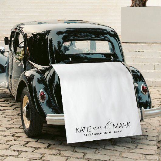 Modern Just Married Wedding Fabric Car Banner Sign Wandkleed