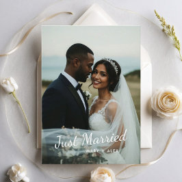 Modern Just Married Wedding Fotoaankondiging Kaart