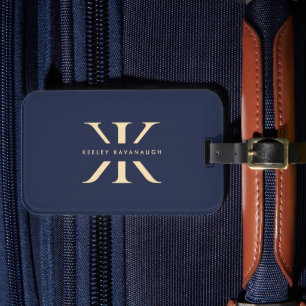 Modern K Logo Professional Monogram Donkerblauw Bagagelabel