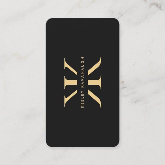 Modern K Monogram Professioneel Zwart Faux Goud Visitekaartje (Voorkant)