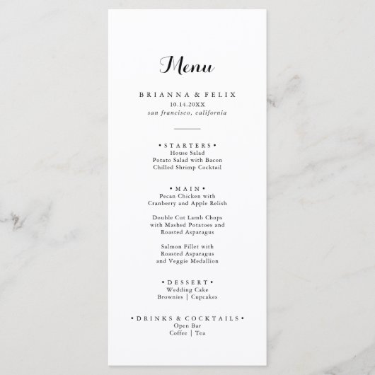 Modern kalligrafie diner menu (Voorkant)