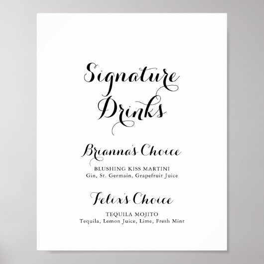 Modern kalligrafie handtekening drankjes bord poster (Voorkant)