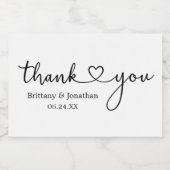 Modern kalligrafie hart dank u bruiloft mini sparkling wijnetiket (Enkel label)