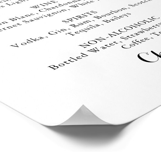 Modern kalligrafie huwelijksdranken menu bord poster (Hoek)
