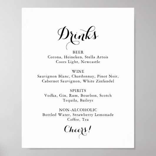 Modern kalligrafie huwelijksdranken menu bord poster (Voorkant)