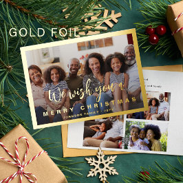 Modern kalligrafie script 4 foto Kerstmis goud Folie Feestdagenkaart