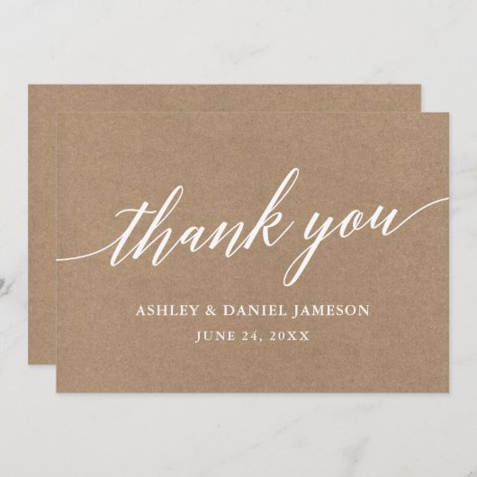 Modern kalligrafie script bruiloft kraft bedankkaart (Voorkant / Achterkant)