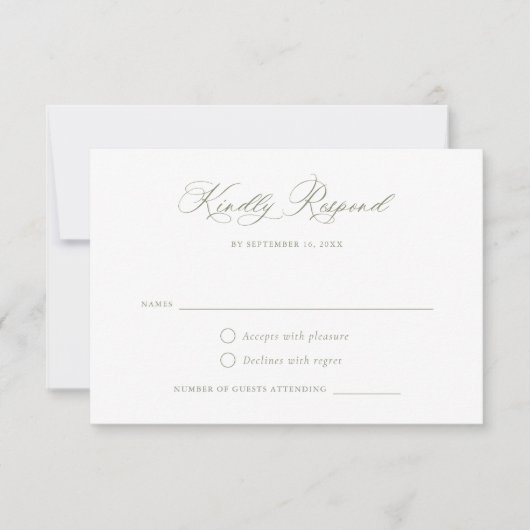 Modern kalligrafie Script Elegant Sage Green RSVP Kaart (Voorkant)