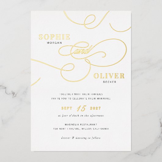 Modern kalligrafie script Elegant Wedding Gold Folie Uitnodiging (Voorkant)