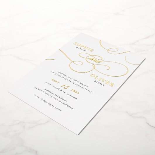 Modern kalligrafie script Elegant Wedding Gold Folie Uitnodiging (Gedraaid)