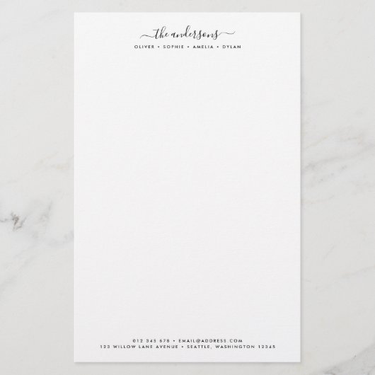 Modern kalligrafie script gepersonaliseerde famili briefpapier (Voorkant)
