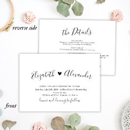 Modern kalligrafie script hart alles in één bruilo kaart