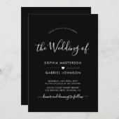 Modern kalligrafie script hart zwart bruiloft kaart (Voorkant / Achterkant)