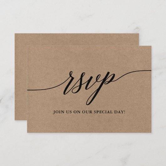 Modern kalligrafie script Kraft bruiloft maaltijd RSVP Kaartje (Voorkant / Achterkant)