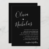 Modern kalligrafie script Monogram Zwart Bruiloft Kaart (Voorkant / Achterkant)