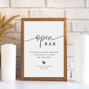 Modern kalligrafie script open bar trouwteken reclamebord met voetstuk