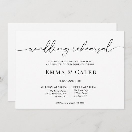 Modern kalligrafie script repetitie diner kaart (Voorkant / Achterkant)