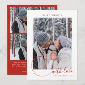 Modern kalligrafie Script rood 3 foto kerst Feestdagenkaart (Voorkant / Achterkant)