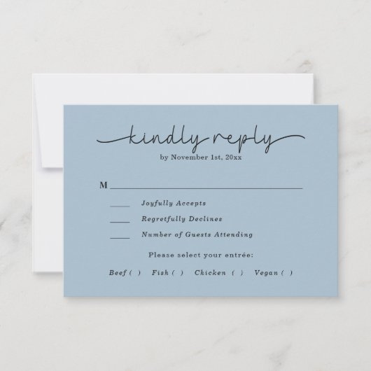 Modern kalligrafiescript Dusty Blue Fotobruiloft RSVP Kaartje (Voorkant)